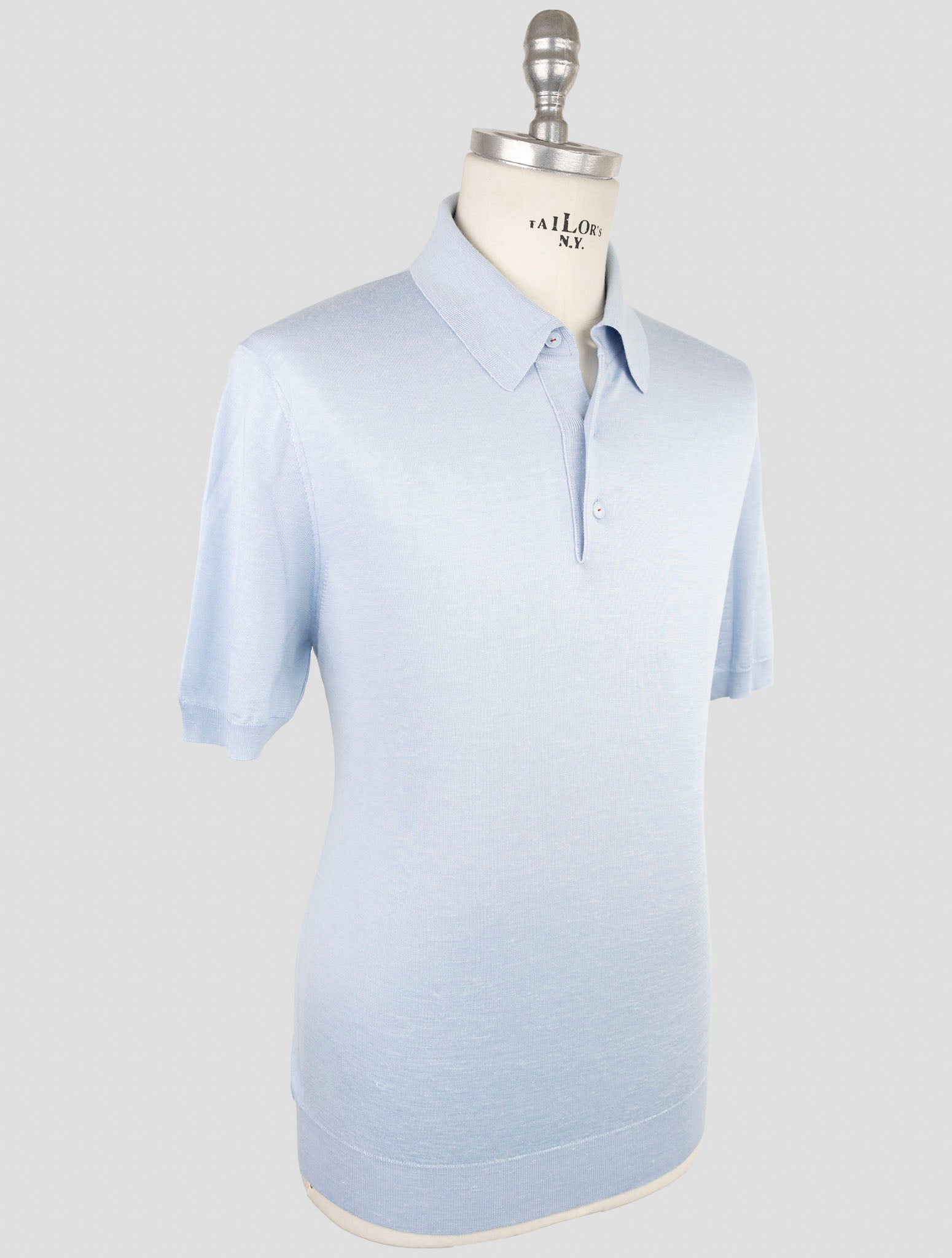 Kiton Light Blue Silk Cashmere Linen Polo