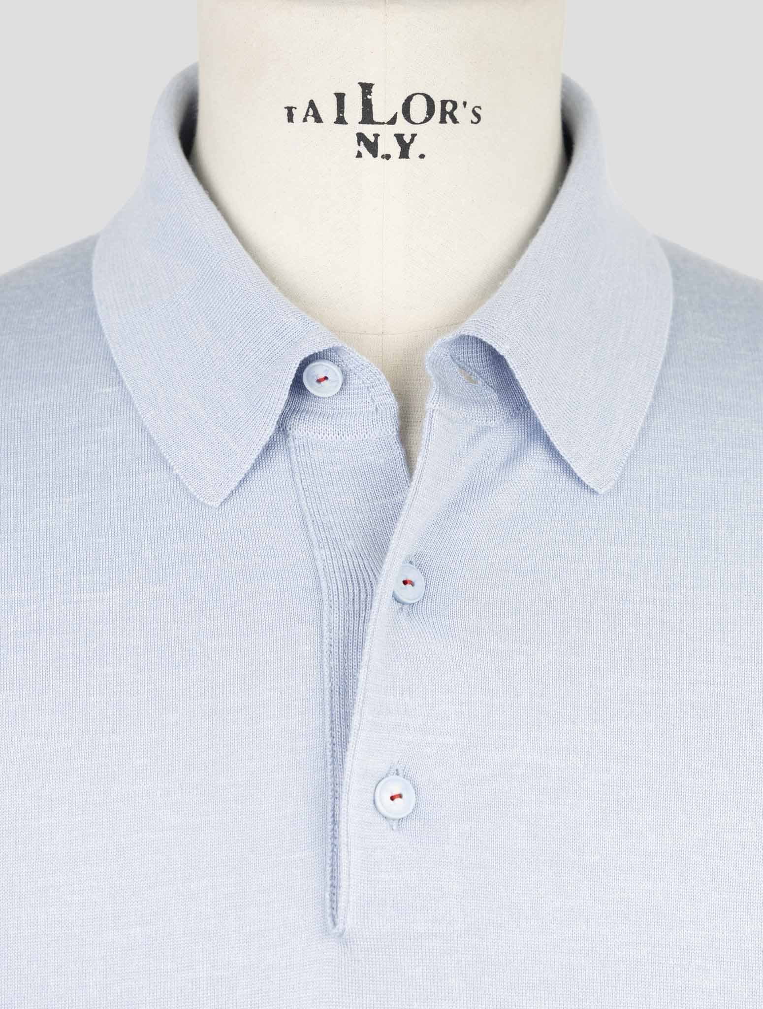 Kiton Light Blue Silk Cashmere Linen Polo