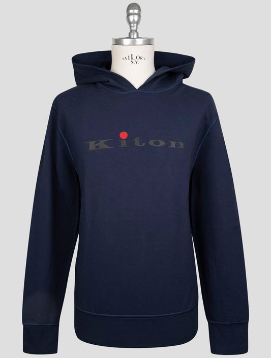 Kiton Blue Cotton Ea Sweater Hoodie