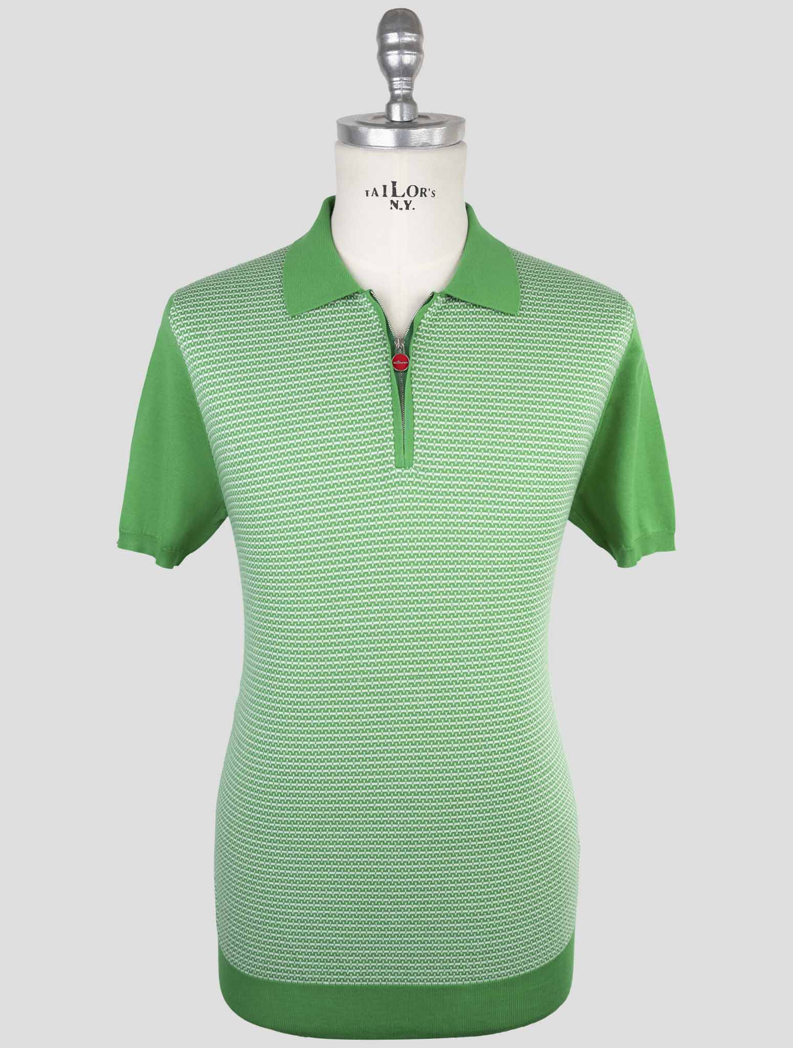 Kiton Green White Cotton Polo