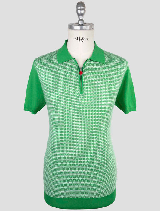 Kiton Green White Cotton Polo