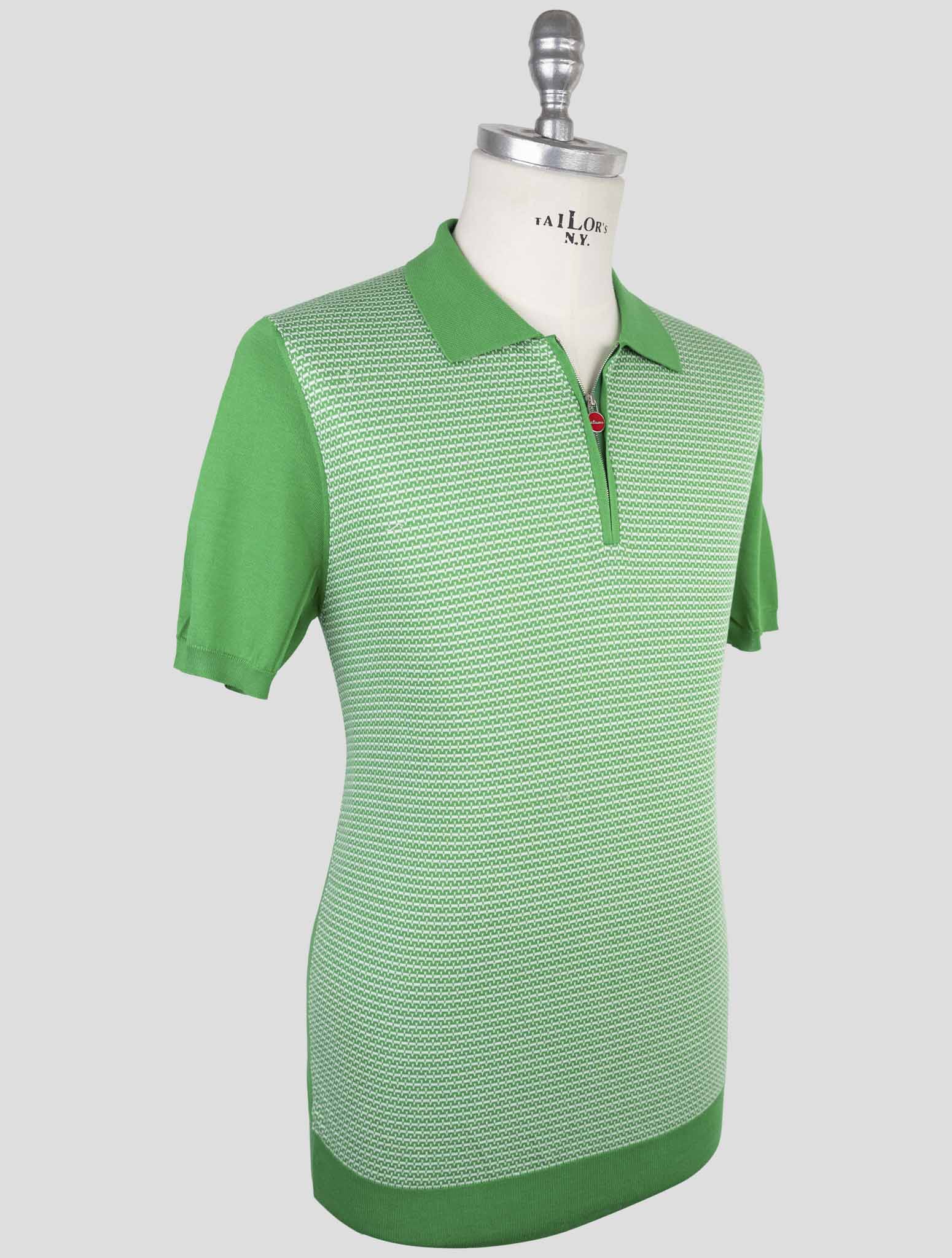 Kiton Green White Cotton Polo