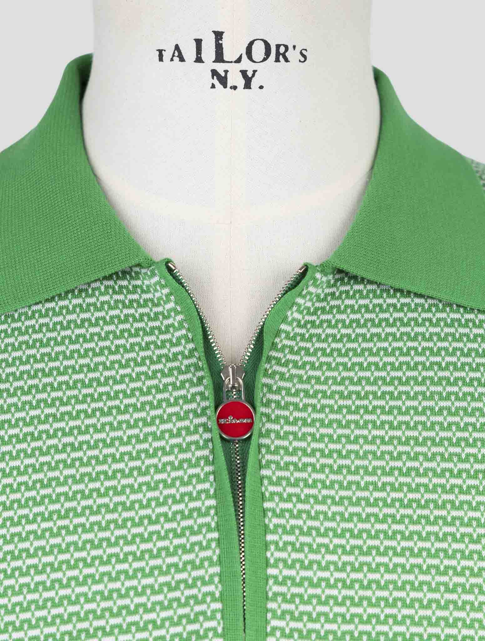 Kiton Green White Cotton Polo