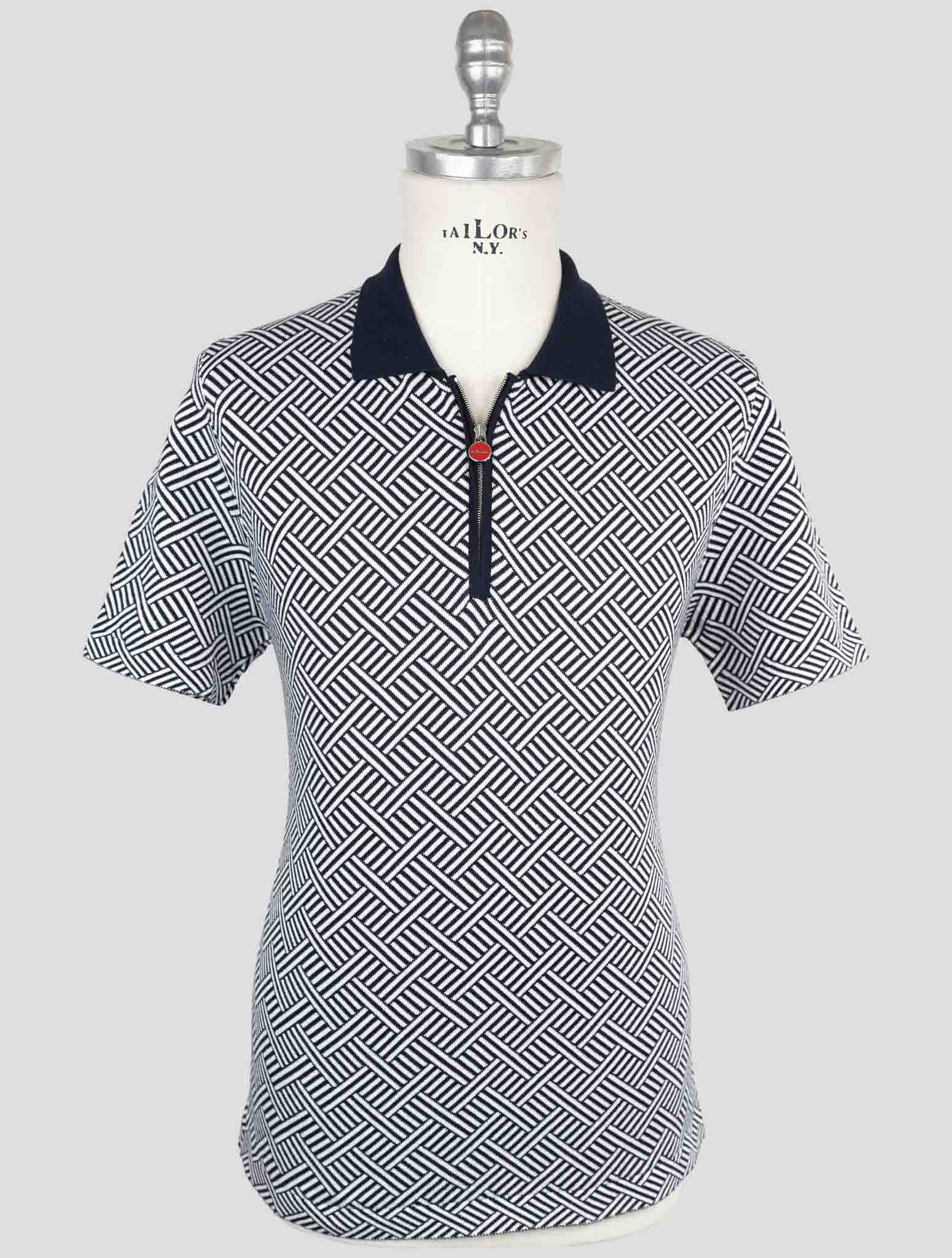 Kiton Blue White Cotton Polo Half Zip