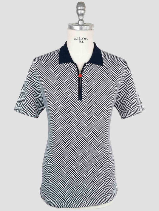 Kiton Blue White Cotton Polo Half Zip