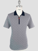 Kiton Blue White Cotton Polo Half Zip