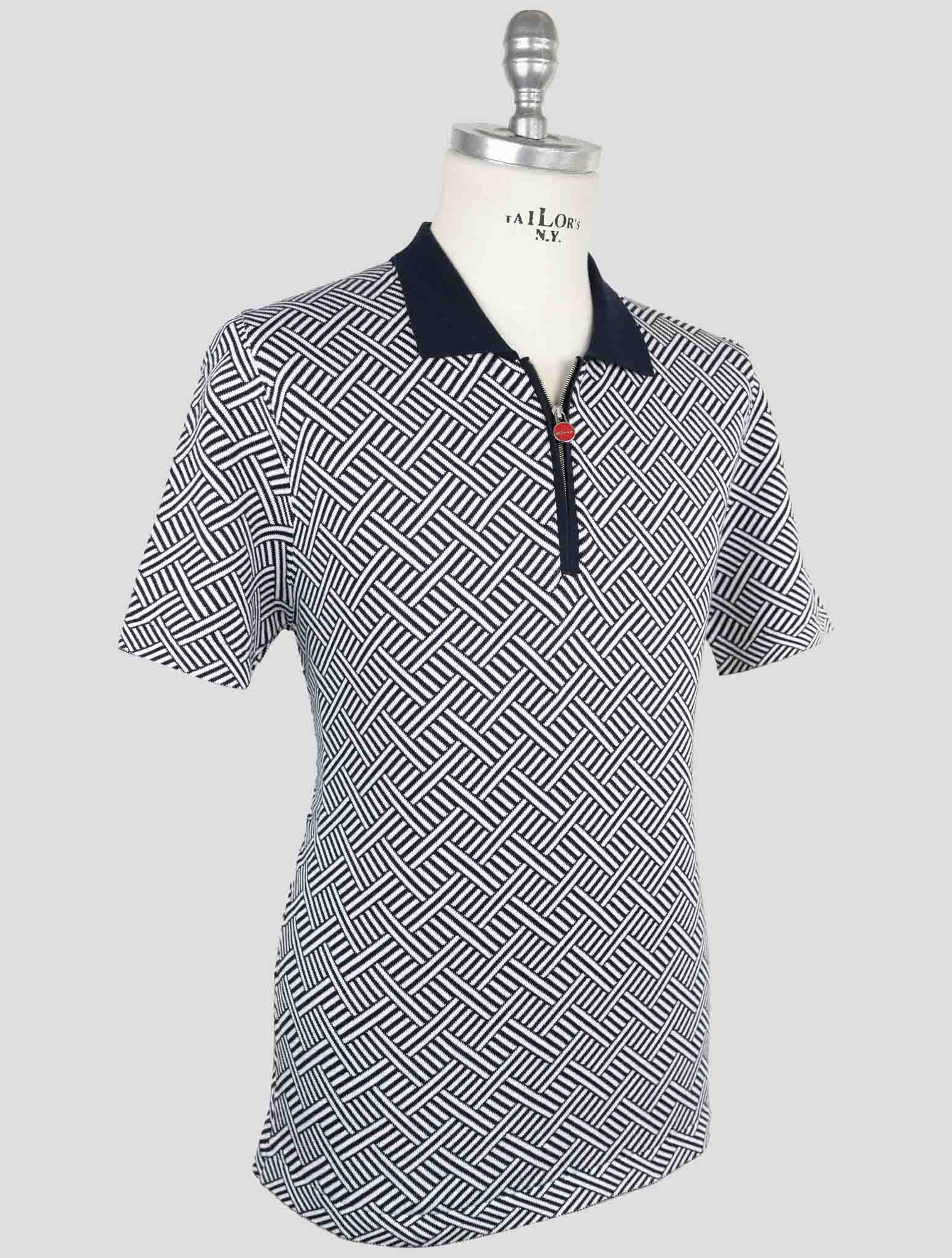 Kiton Blue White Cotton Polo Half Zip