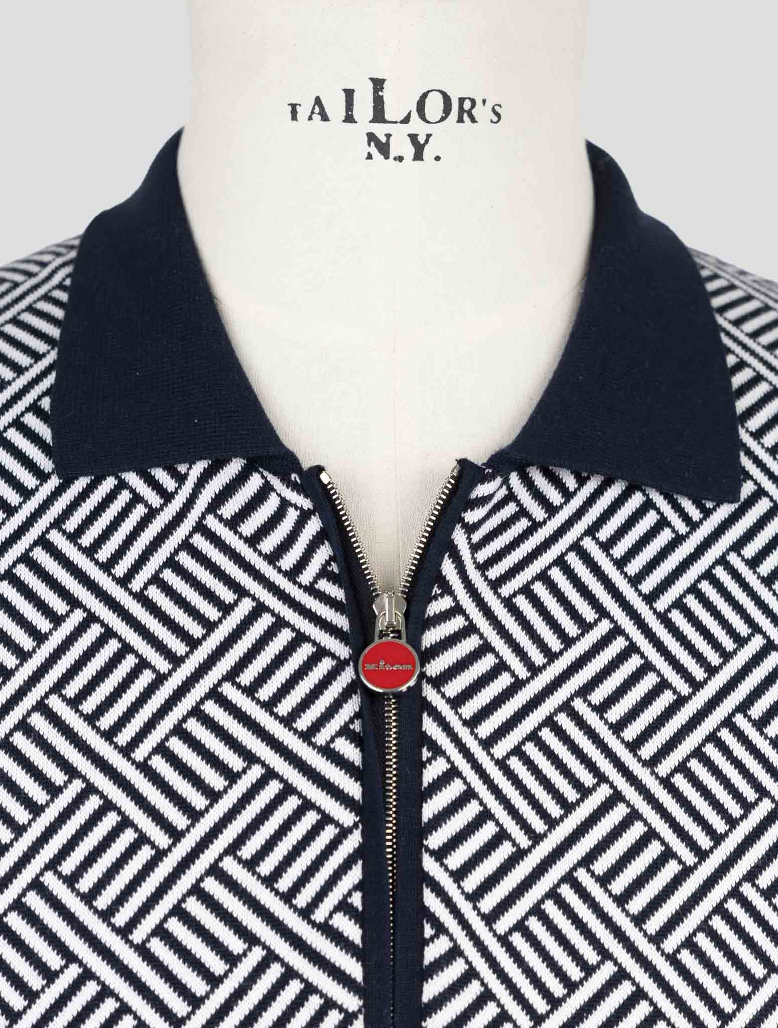 Kiton Blue White Cotton Polo Half Zip