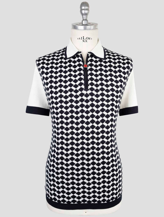 Kiton Blue White Silk Cotton Polo Half Zip