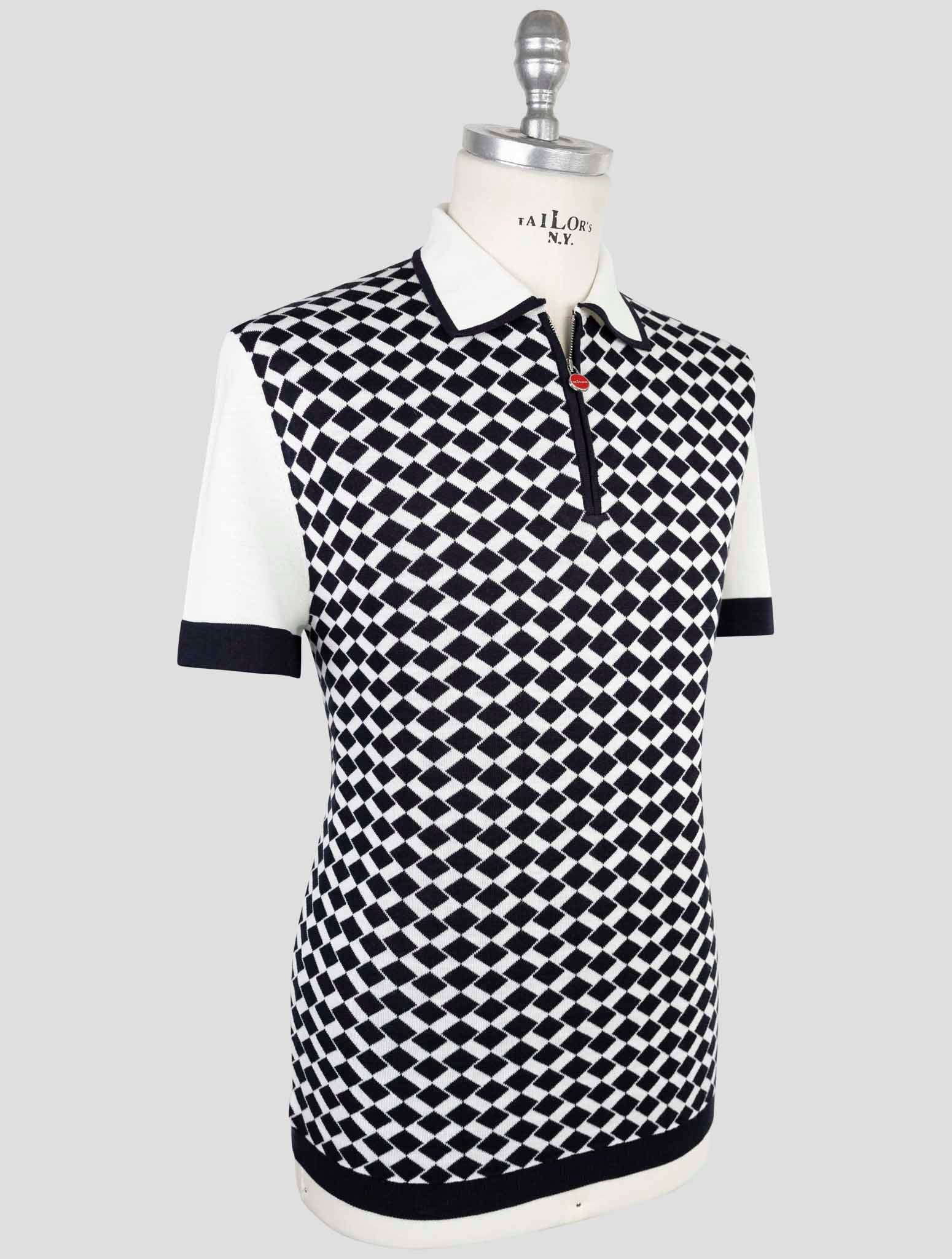 Kiton Blue White Silk Cotton Polo Half Zip