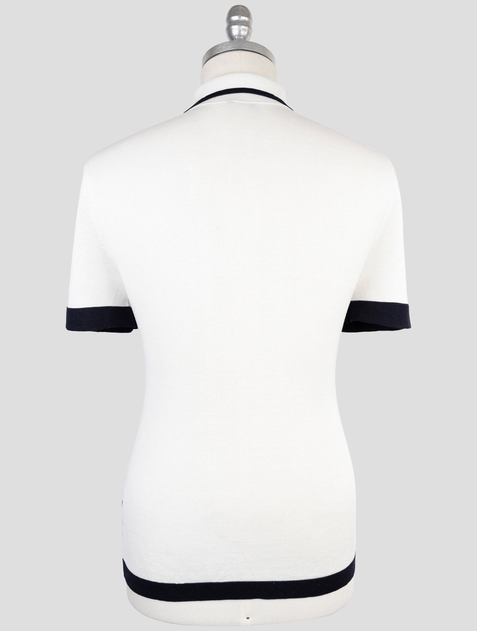 Kiton Blue White Silk Cotton Polo Half Zip