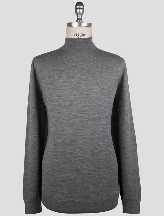Kiton Gray Wool Sweater Hakf Neck