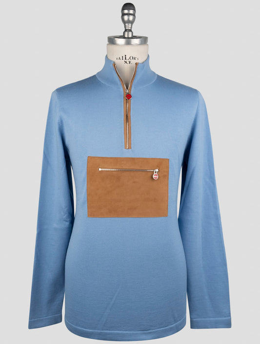 Kiton Light Blue Cotton Sweater Half Zip