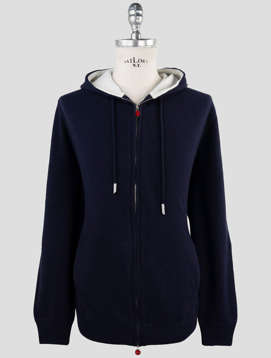 Kiton Blue Wool Sweater Full Zip Hoodie