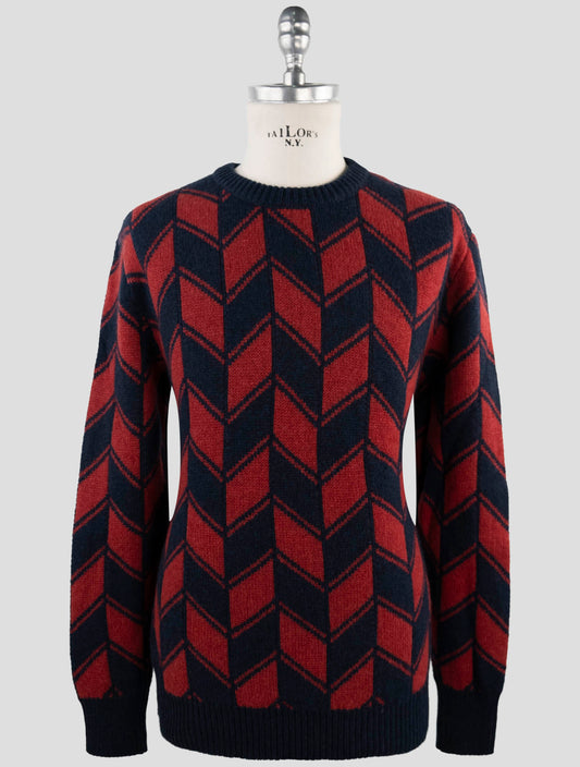 Kiton Red Blue Cashmere Sweater Crewneck