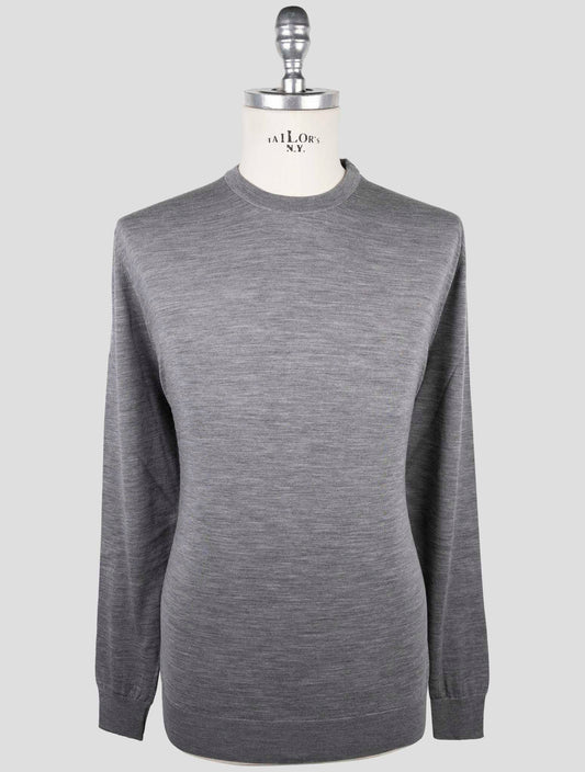 Kiton Gray Wool Diamante Blu Sweater Crewneck