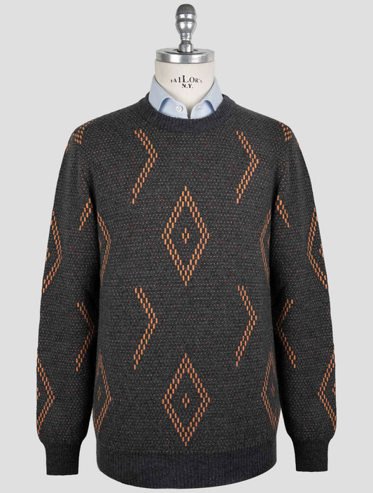 Kiton Gray Orange Cashmere Sweater Crewneck
