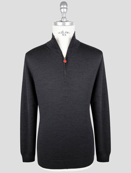 Kiton Dark gray Wool Diamante Blue Sweater Hlaf Zip