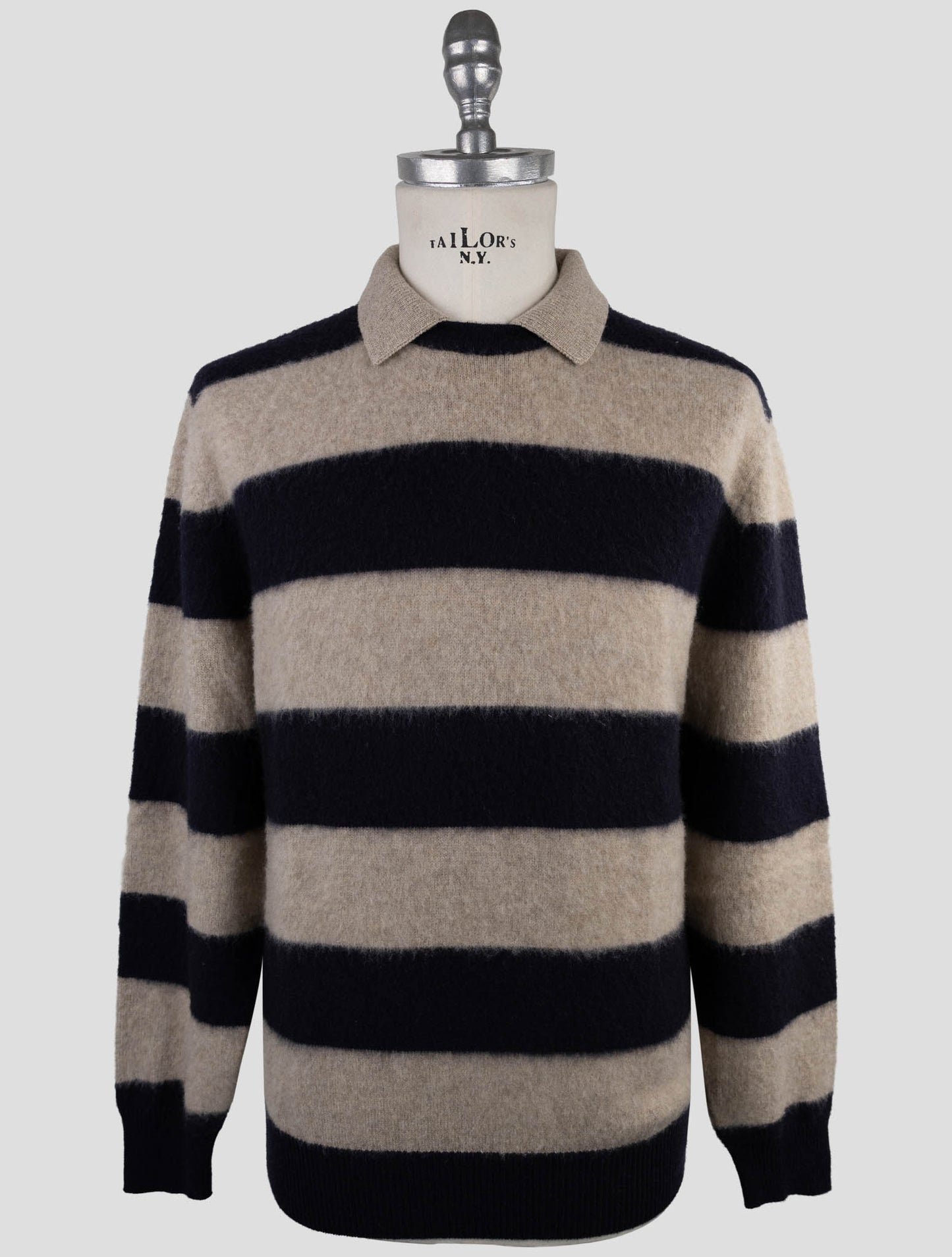 Kiton Beige Blue Cashmere Sweater Polo