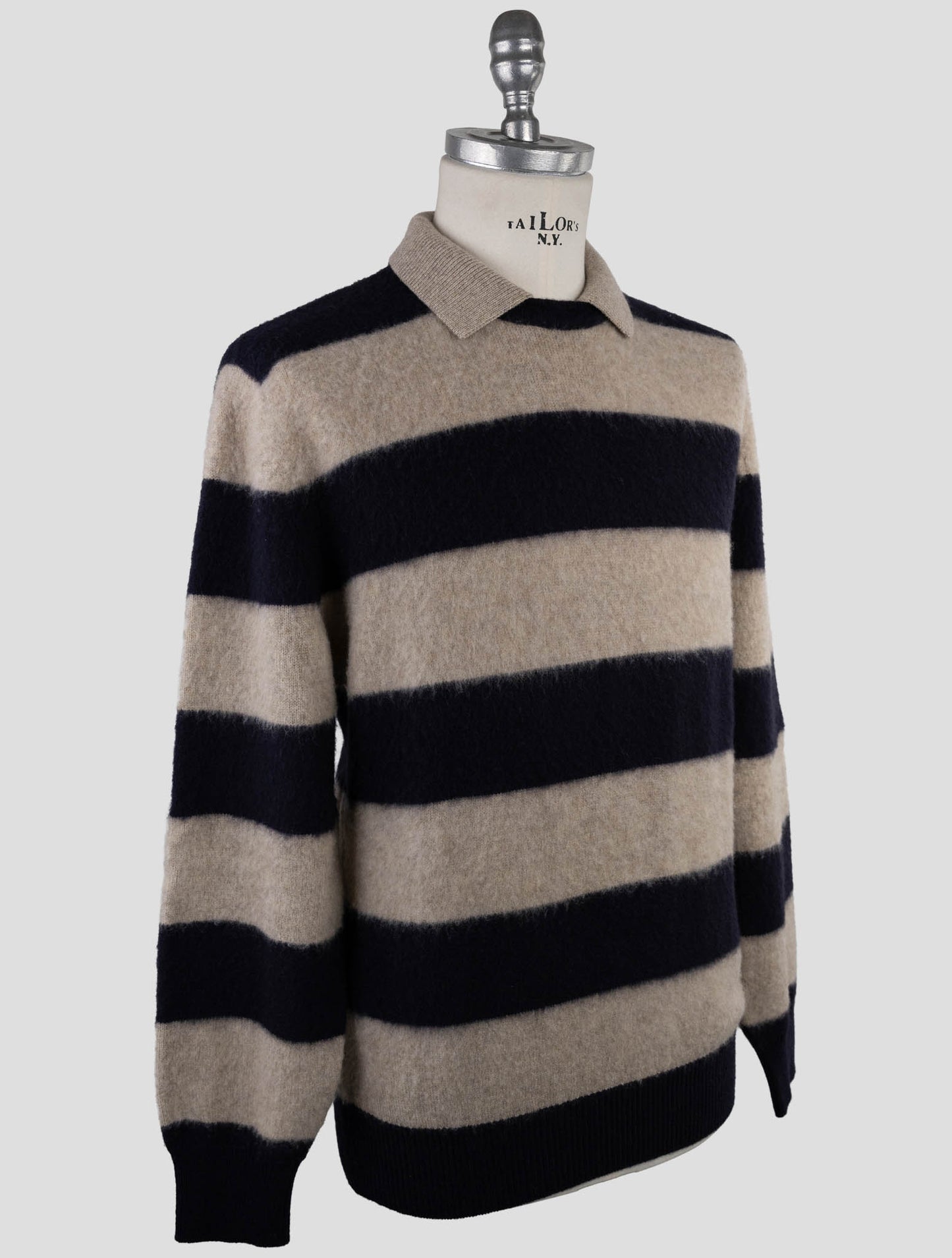 Kiton Beige Blue Cashmere Sweater Polo