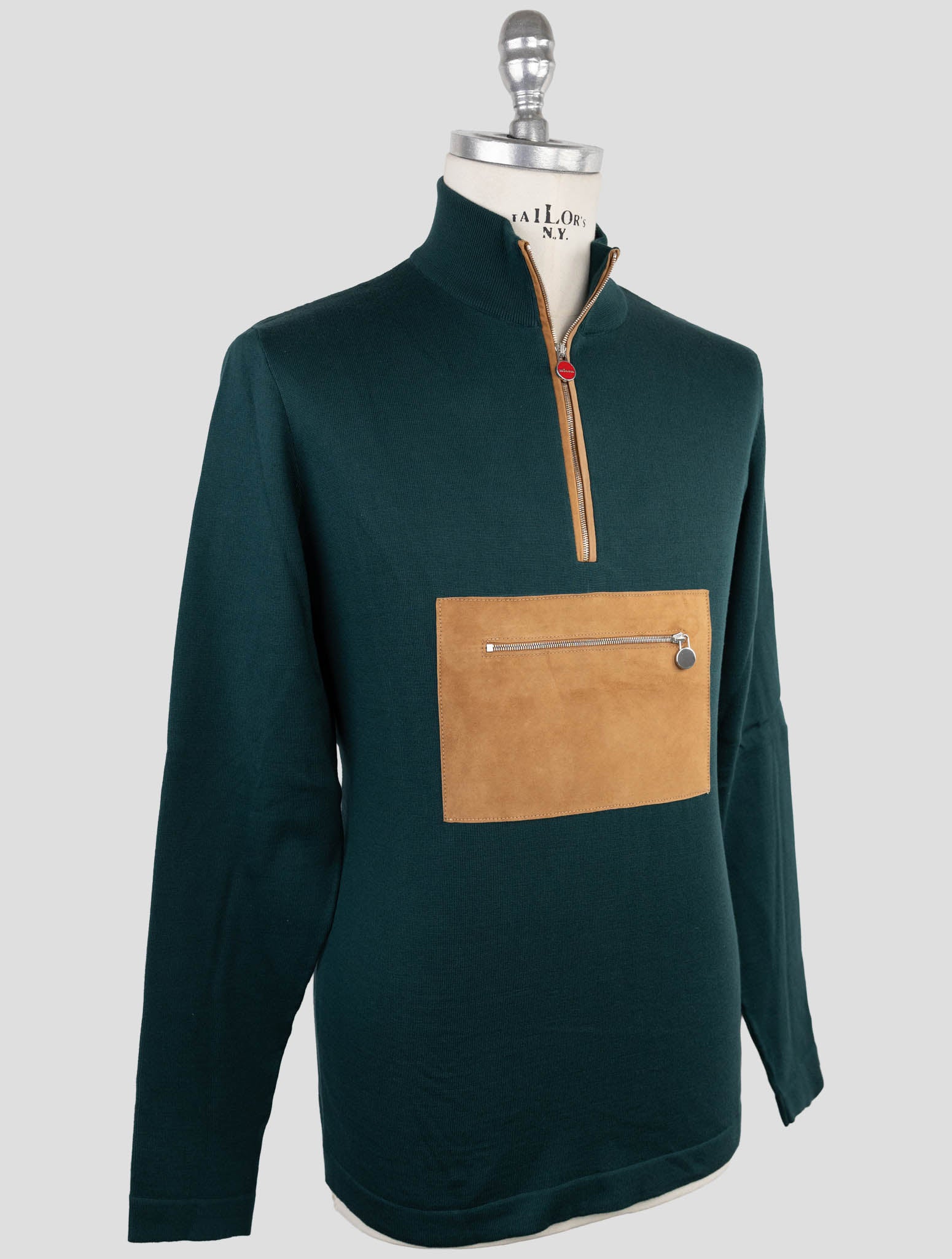 Kiton Green Cotton Sweater Half  Zip