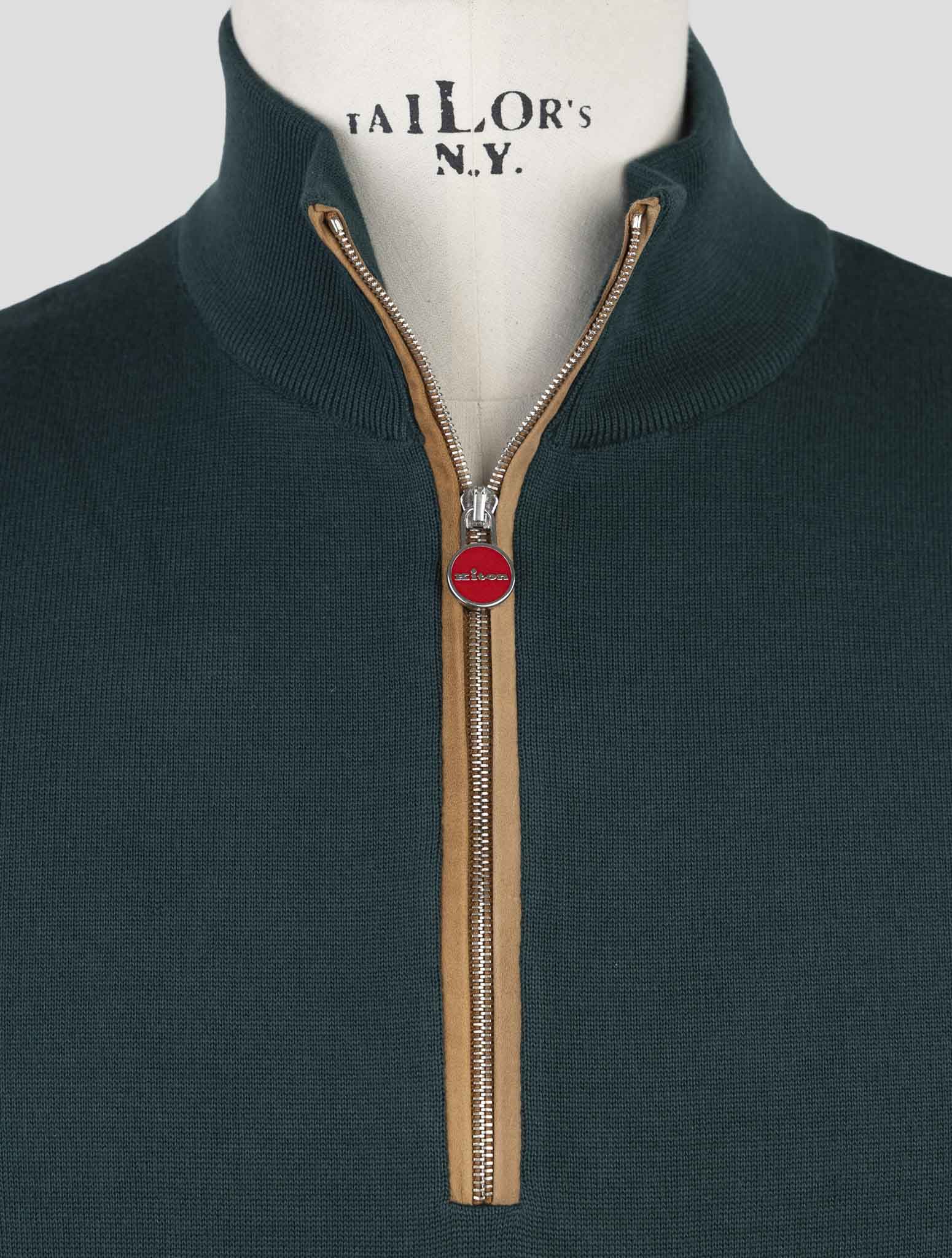 Kiton Green Cotton Sweater Half  Zip