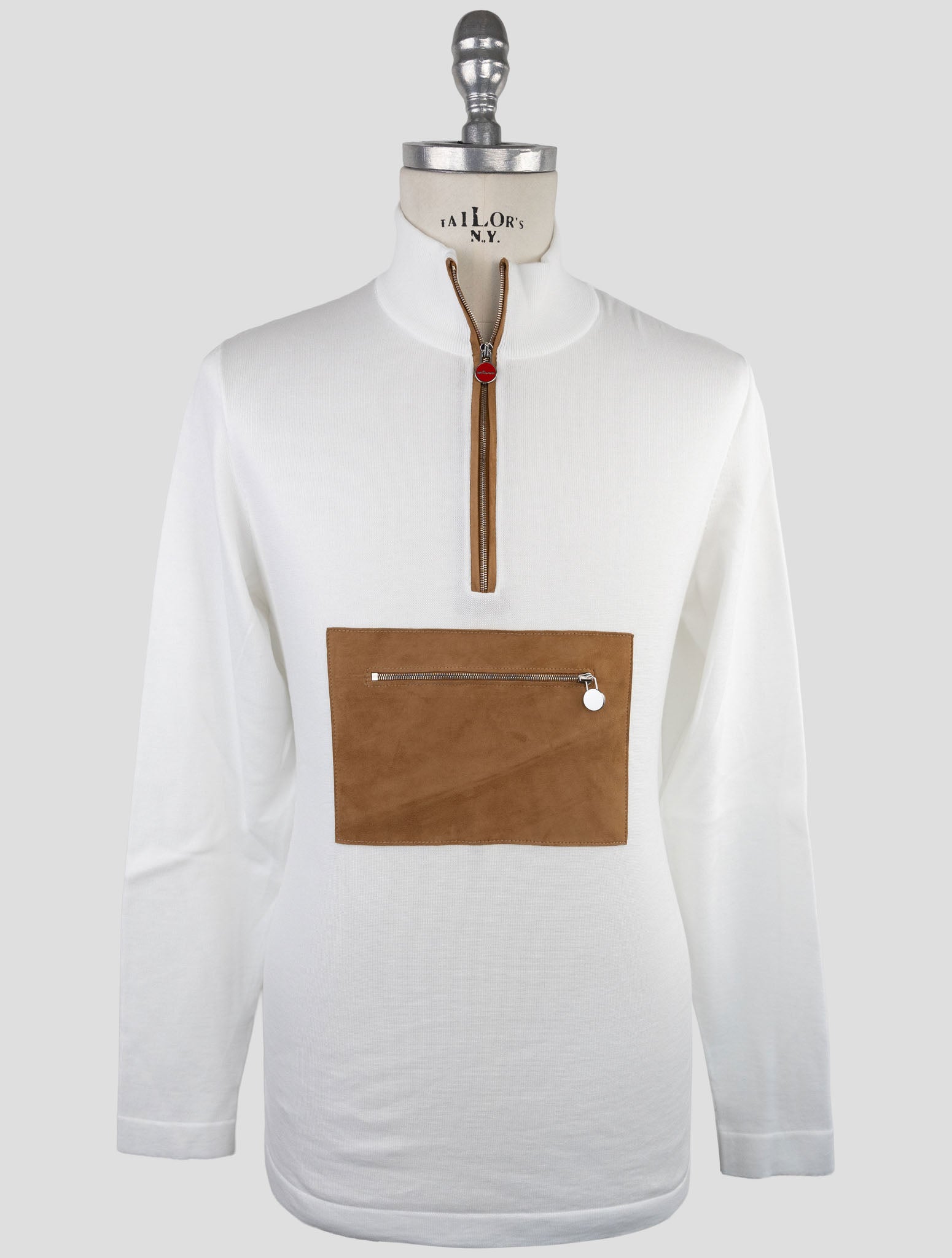 Kiton White Cotton Sweater Half Zip