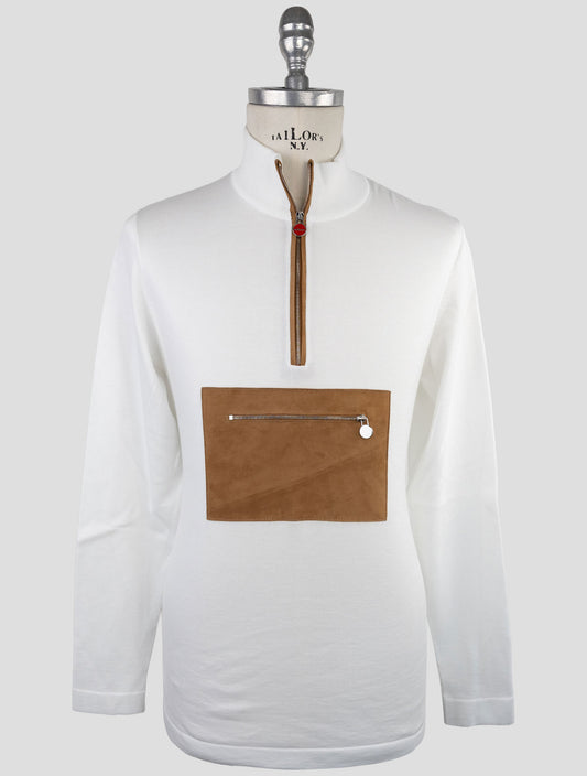 Kiton White Cotton Sweater Half Zip