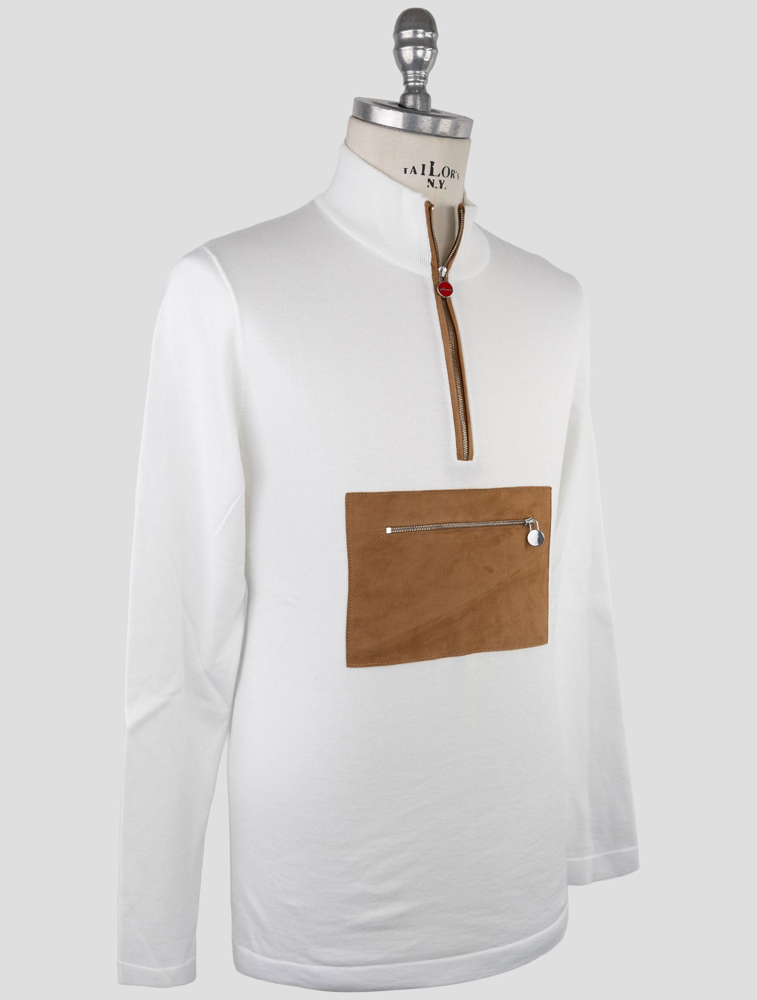 Kiton White Cotton Sweater Half Zip