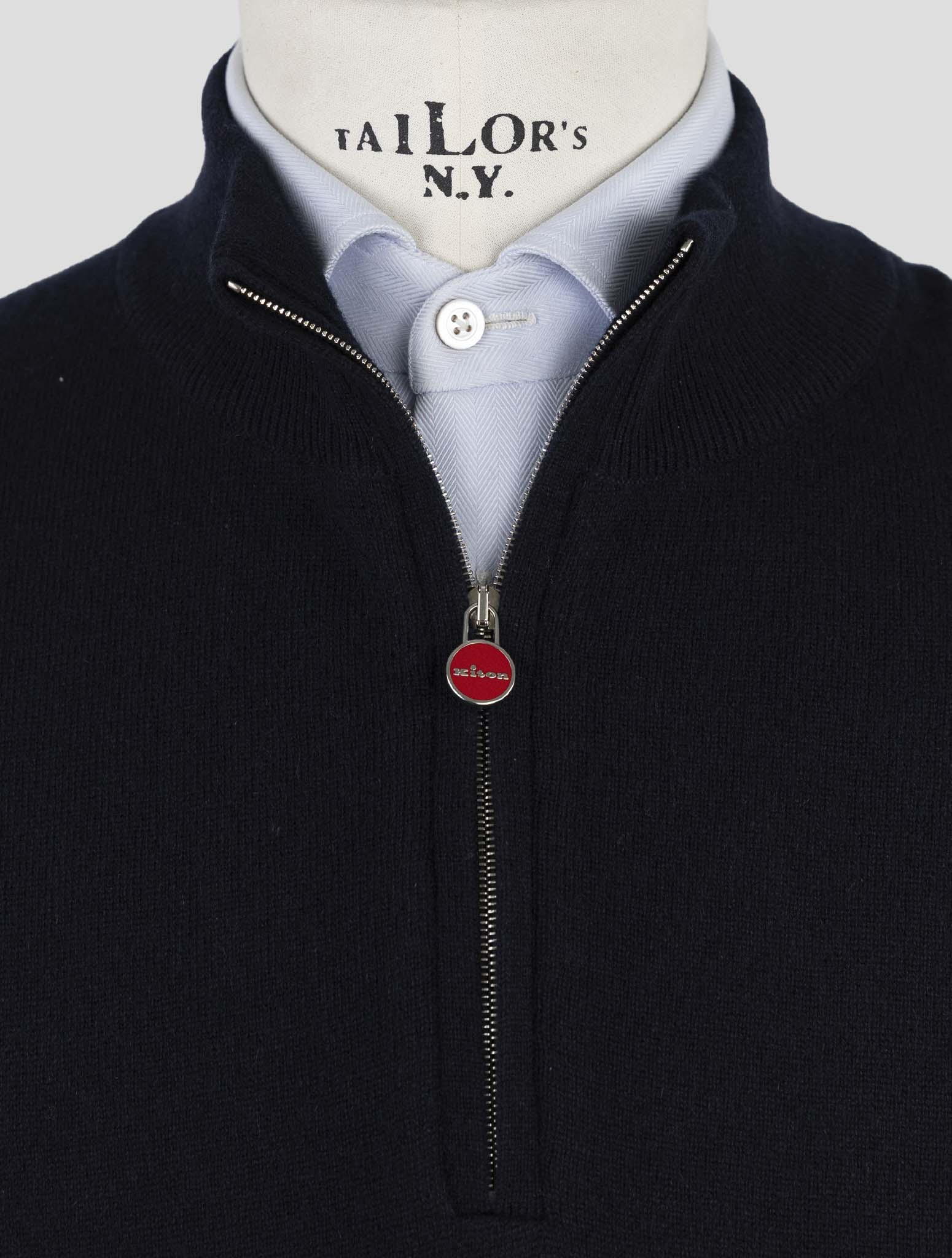 Kiton Blue Cashmere Sweater Half Zip