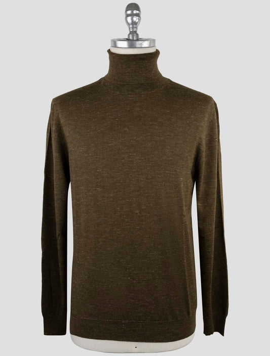 Kiton Green Silk Cashmere Linen Sweater Turtleneck