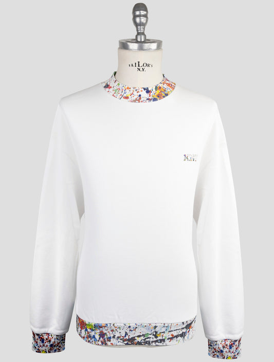Kiton Knt White Cotton Sweater Half Neck