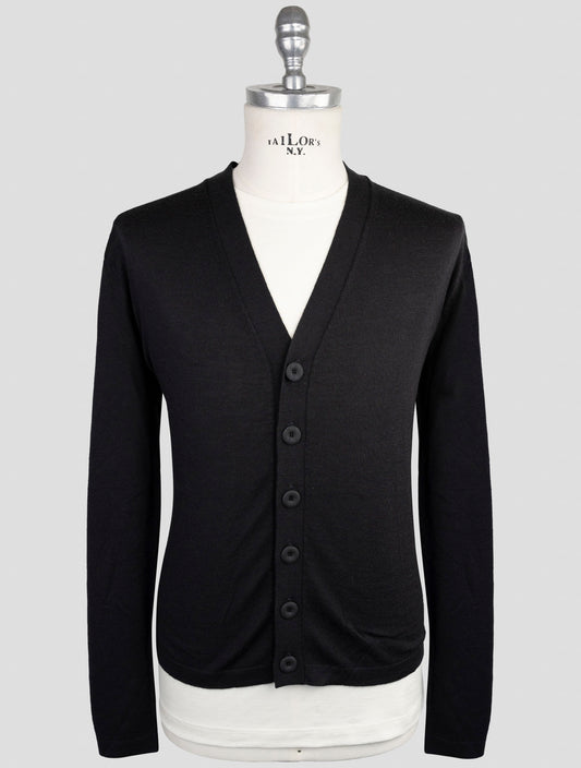 Kiton Knt Black Virgin Wool Silk Sweater Cardigan