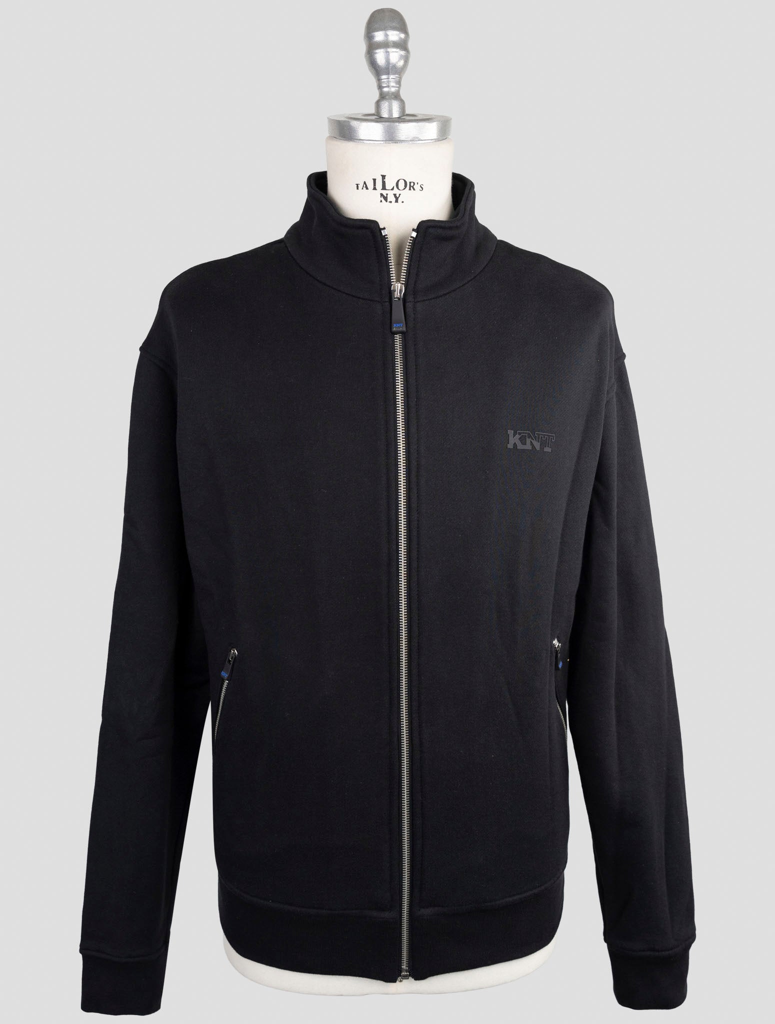 Kiton Knt Blue Cotton Sweater Full Zip