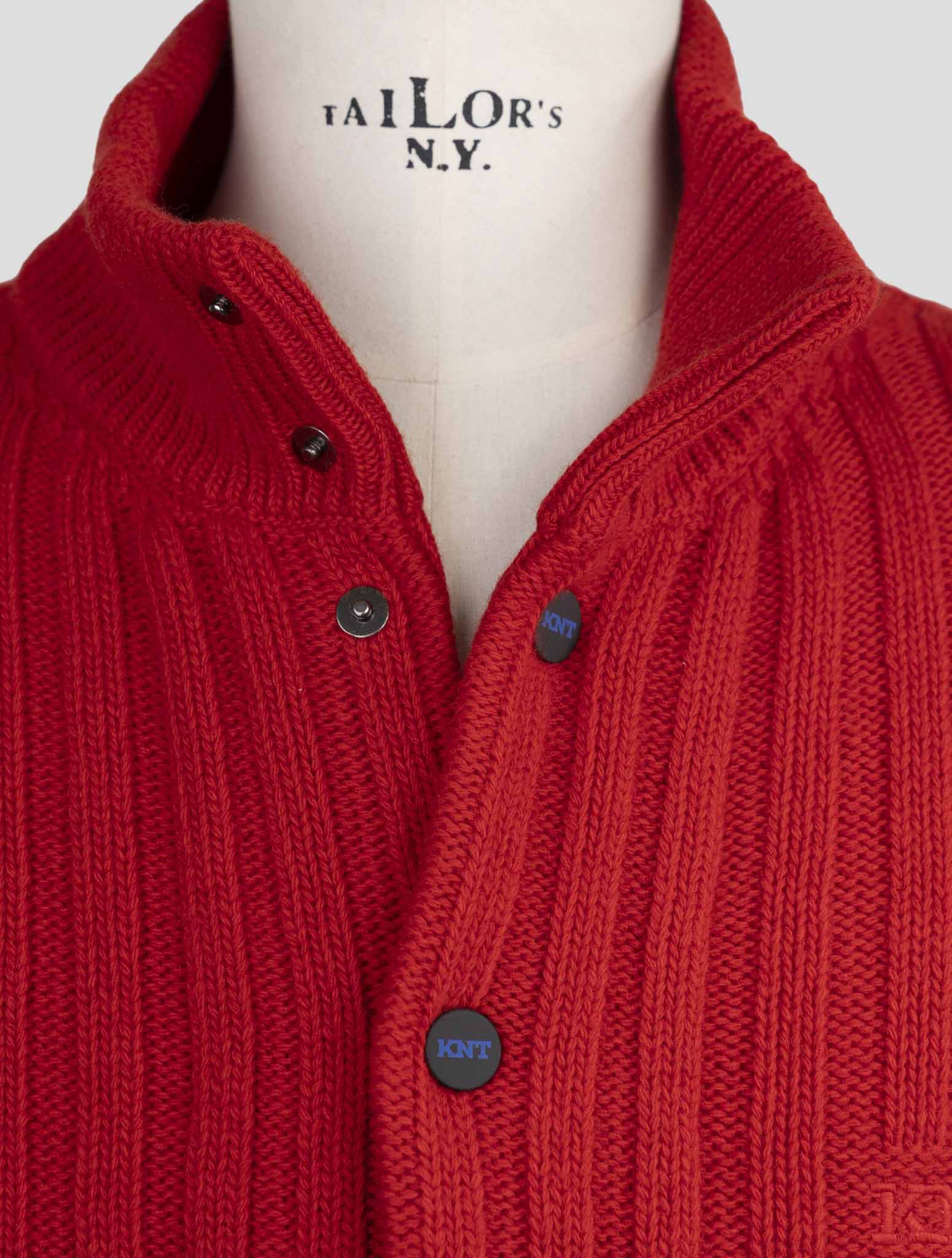 Kiton Knt Red Virgin Wool Sweater Cardigan