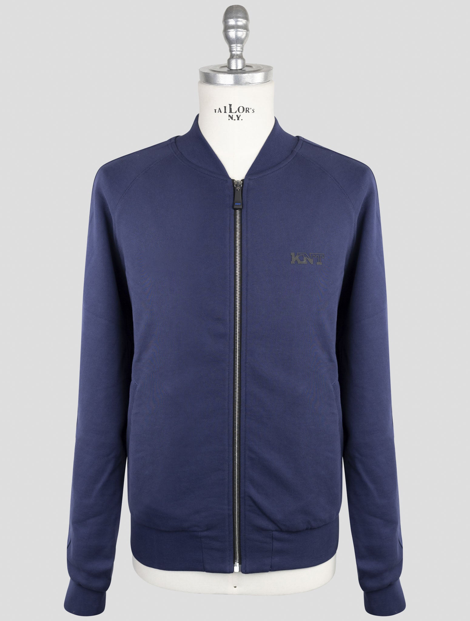 Kiton Knt Blue Cotton Sweater Full Zip