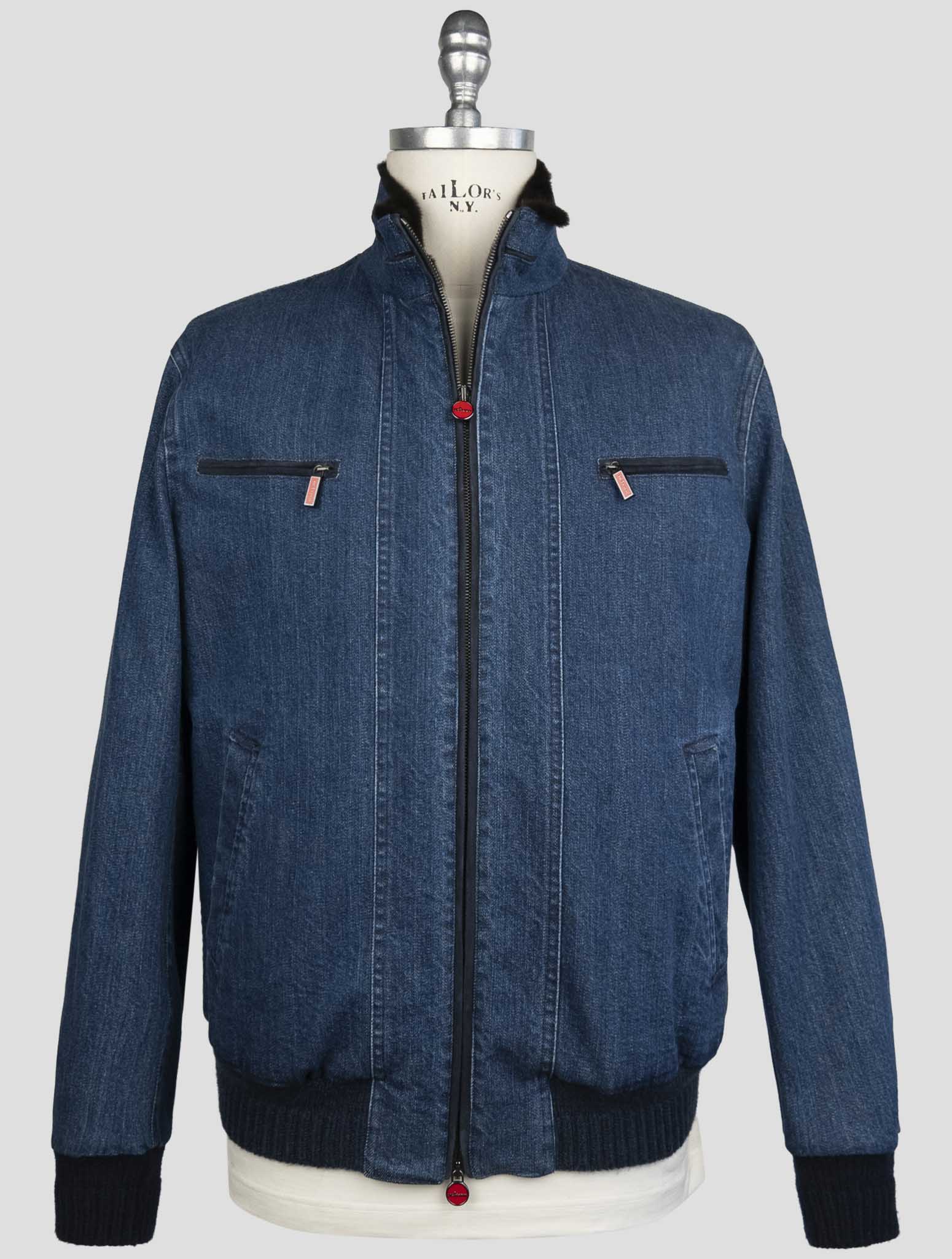 Kiton Blue Cotton Ea Weasel Fur Coat