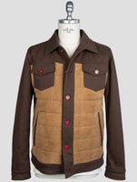 Kiton Brown Cotton Ea Leather Suede Coat