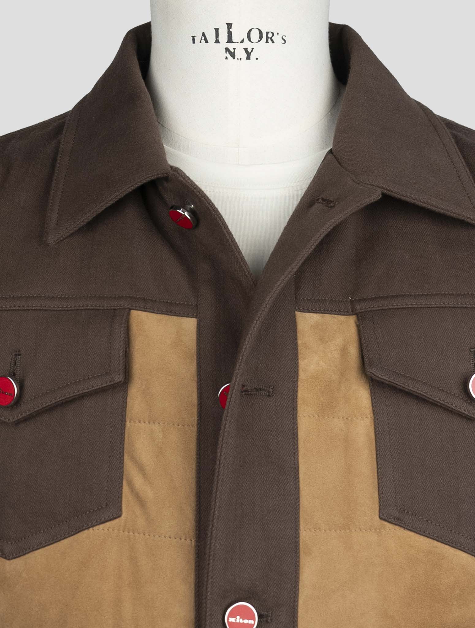Kiton Brown Cotton Ea Leather Suede Coat