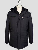 Kiton Blue Wool Pa Shearling Fur Coat