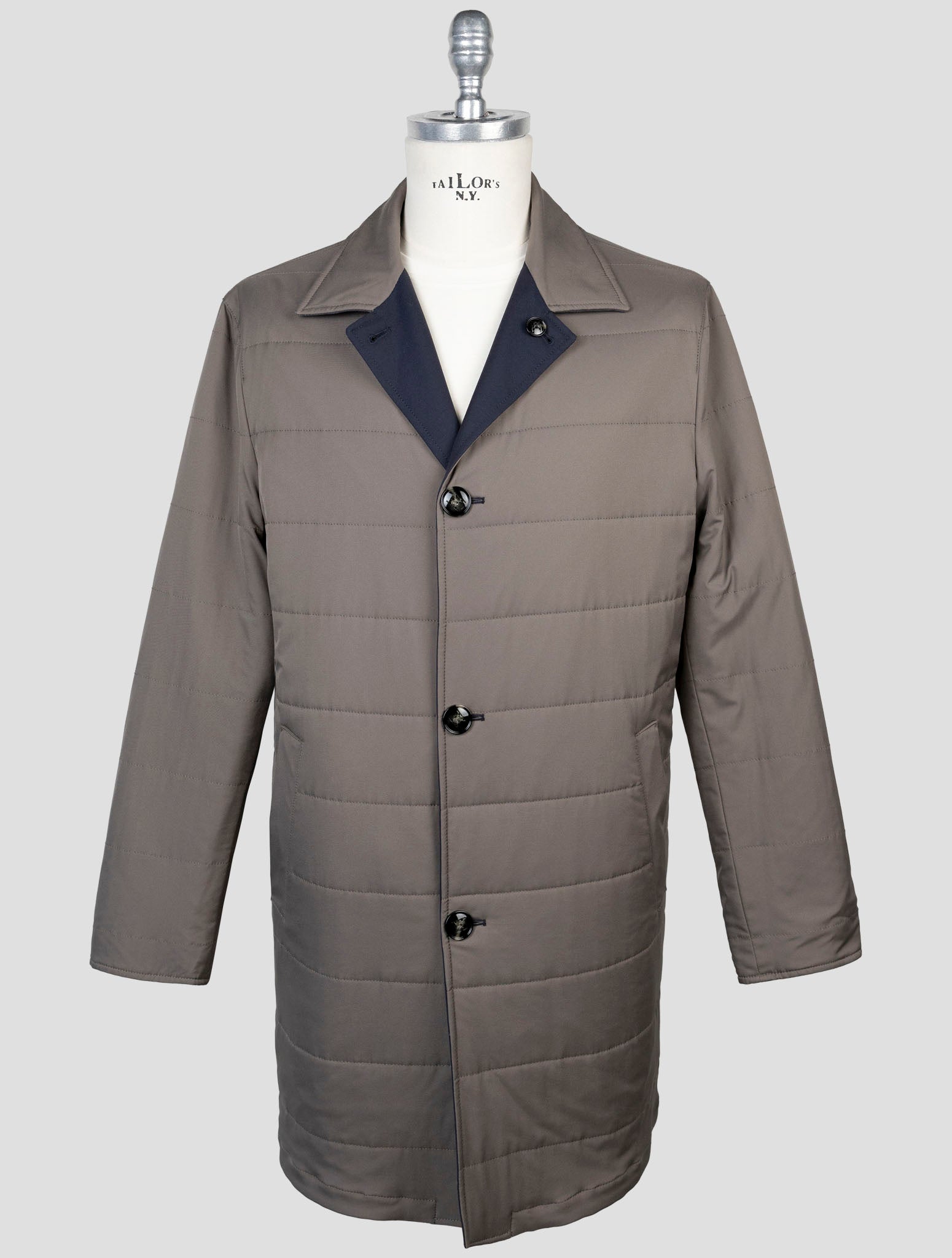 Kiton Gray Blue Wool Pa Reverse Overcoat