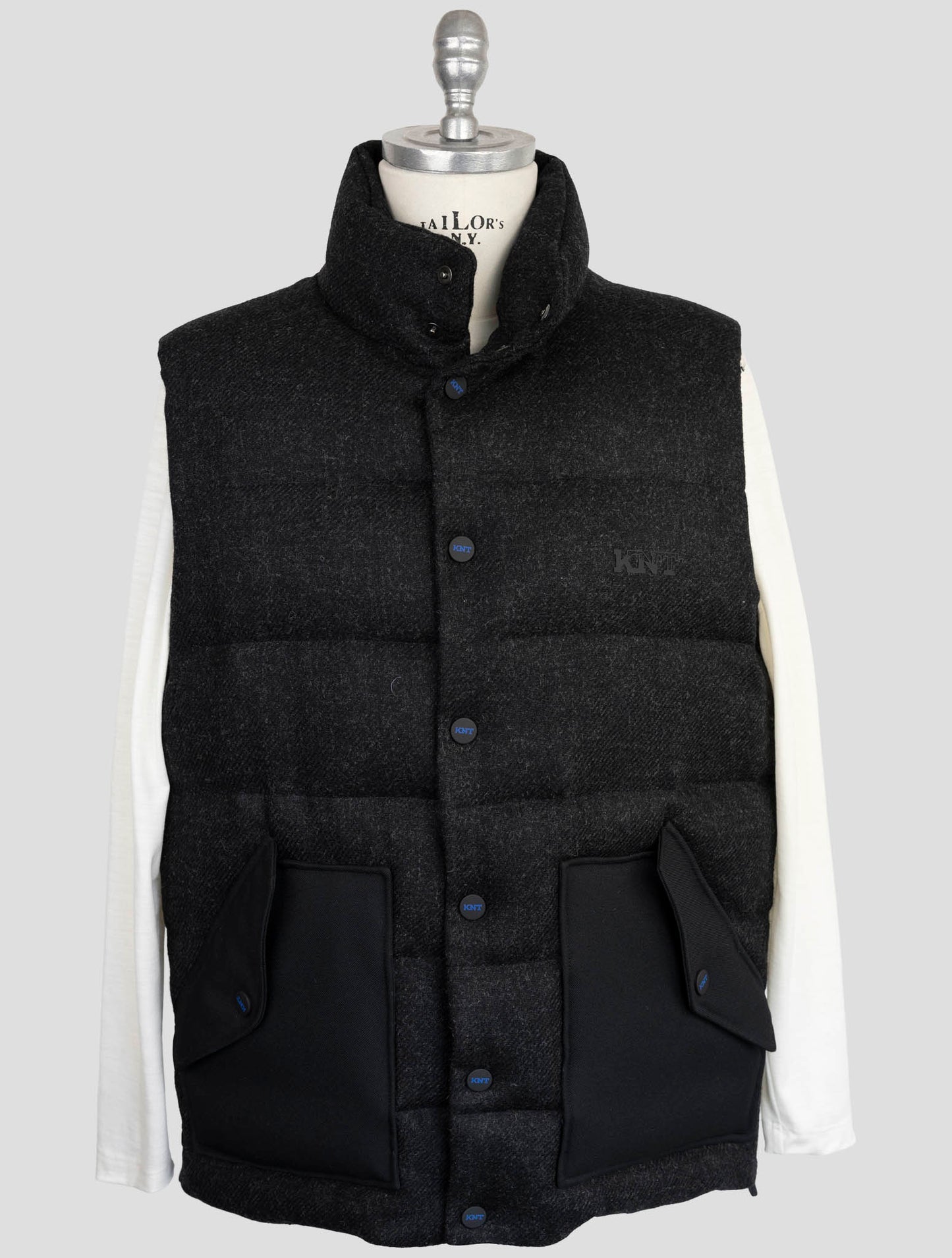 Kiton Knt  Black Virgin Wool Coat Gilet