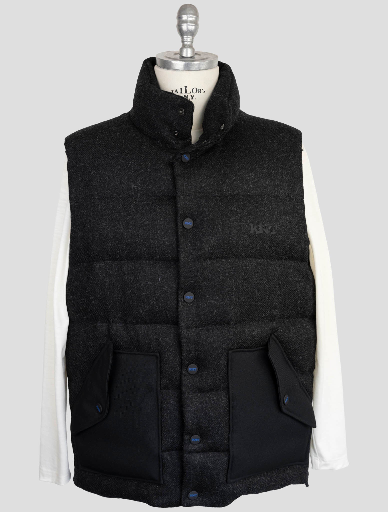 Kiton Knt  Black Virgin Wool Coat Gilet