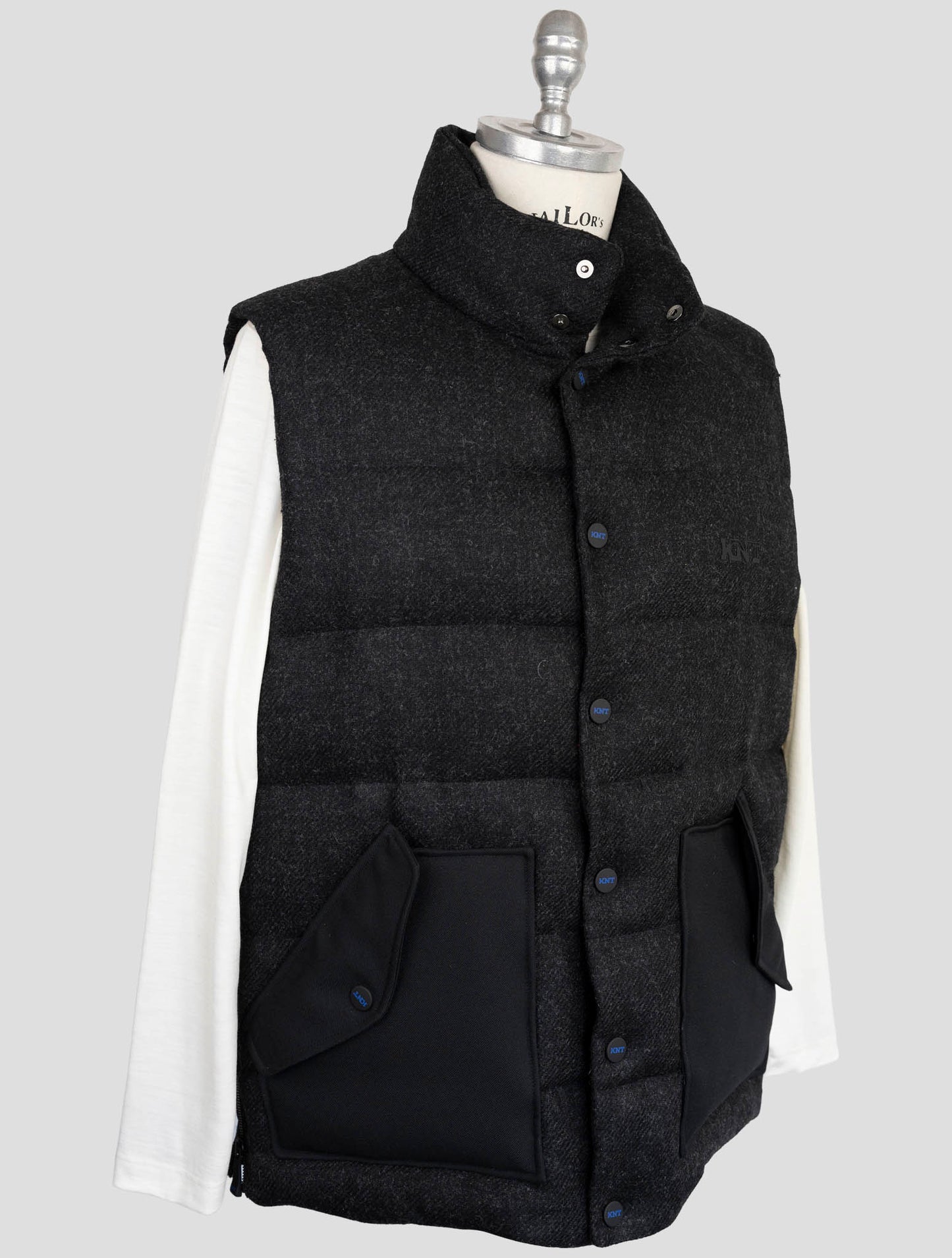 Kiton Knt  Black Virgin Wool Coat Gilet