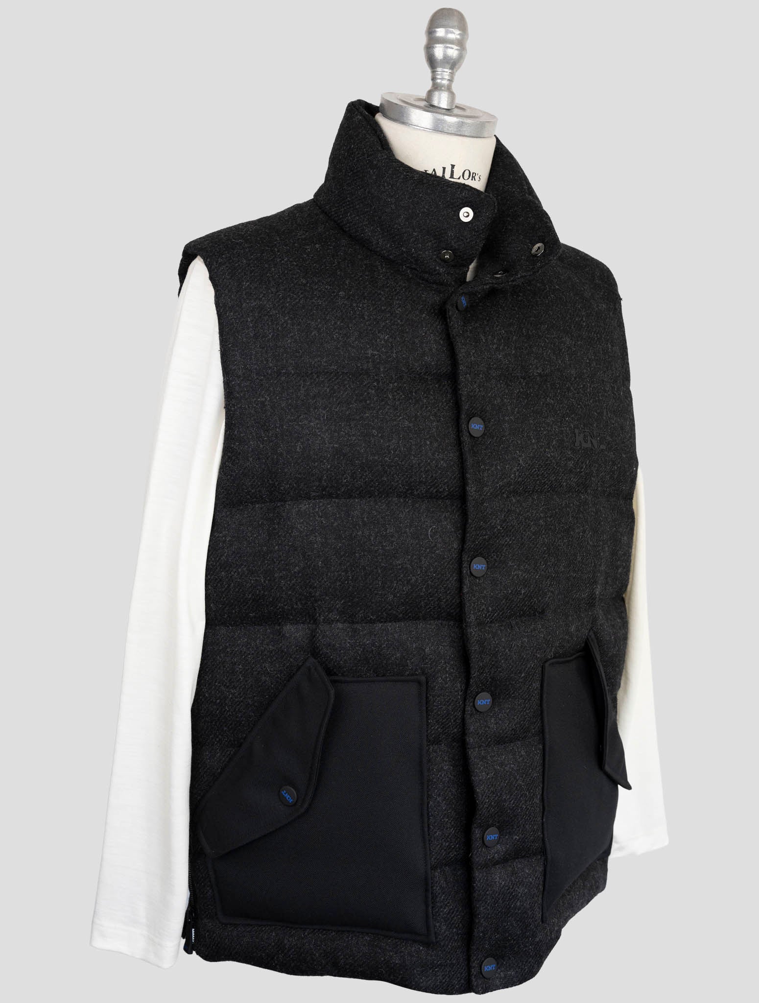 Kiton Knt  Black Virgin Wool Coat Gilet