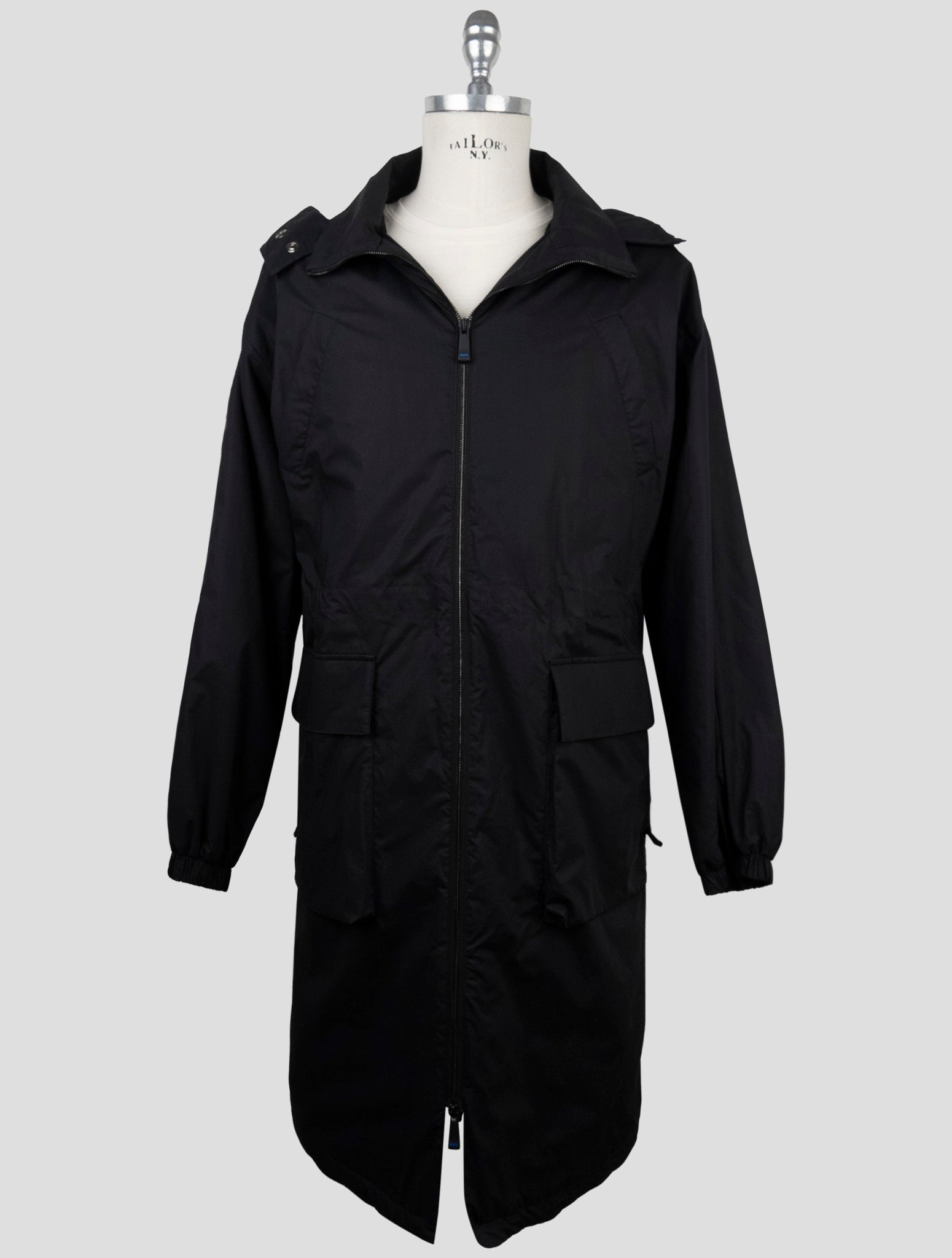 Kiton Knt Black Cotton Overcoat