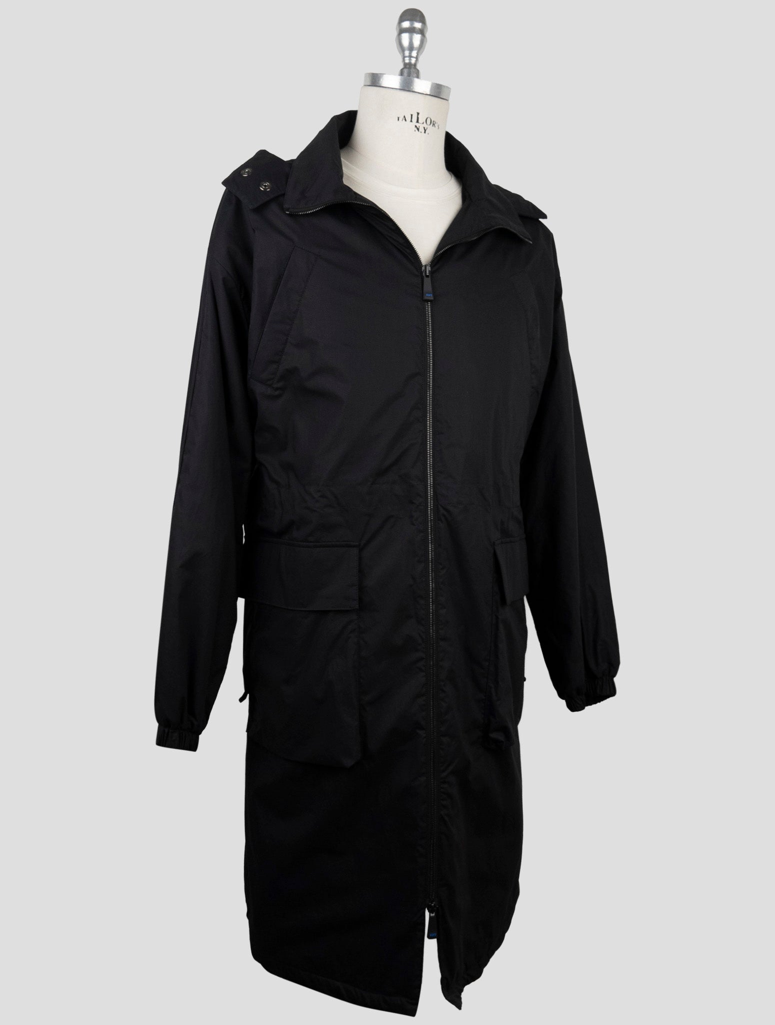 Kiton Knt Black Cotton Overcoat