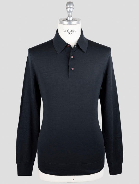 Kiton Black Wool Diamante Blue Sweater Polo