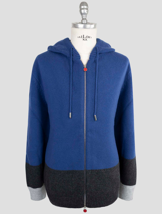 Kiton Blue Gray Wool Sweater Full Zip Hoodie