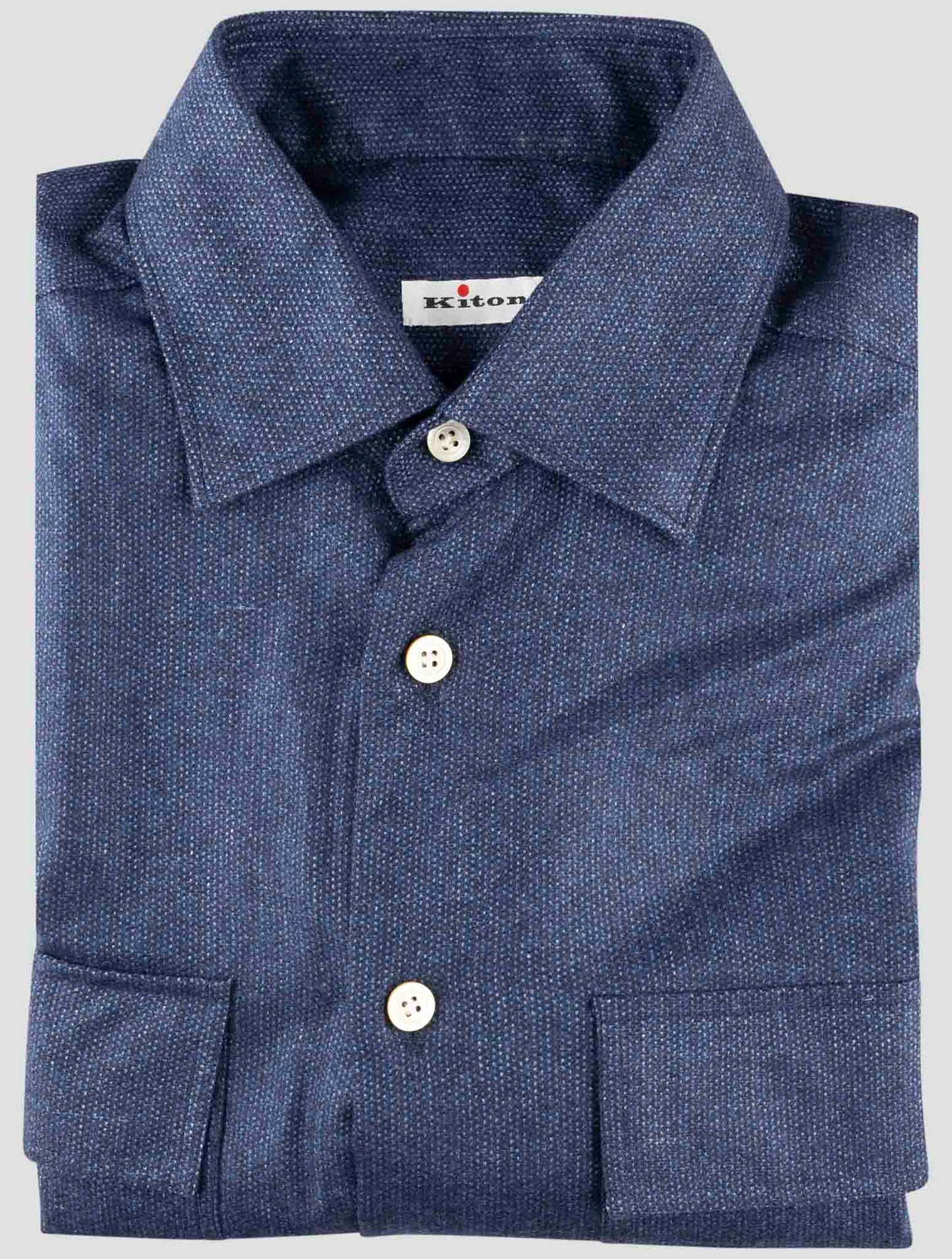 Kiton Blue Cashmere Silk Linen Shirt